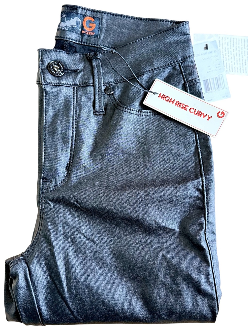 GUESS Black Coated Skinny Jeans High Rise Curvy NWT Size 24 - Picture 4 of 10